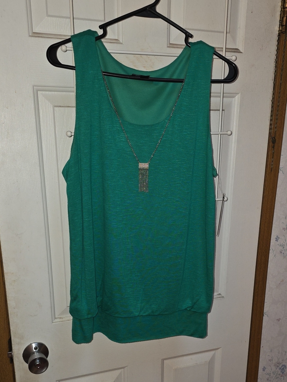 AB Studio Teal Green Sleeveless Tank with Pendant Detail